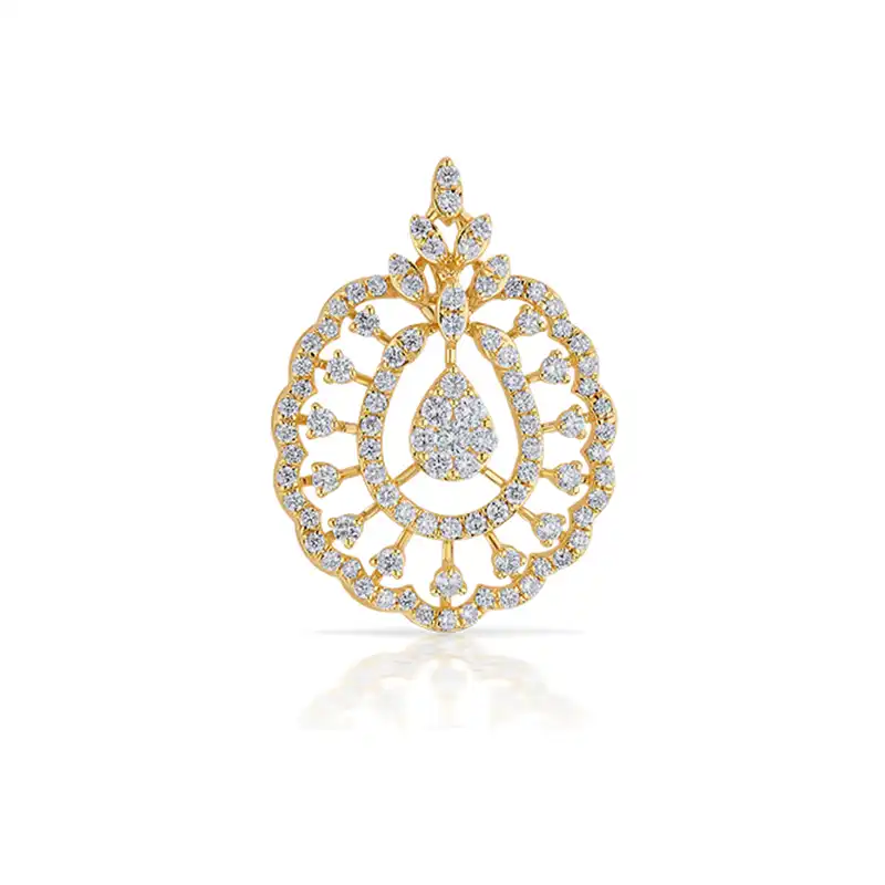 18K Yellow Gold & Diamond Fancy Oval Pendant Set